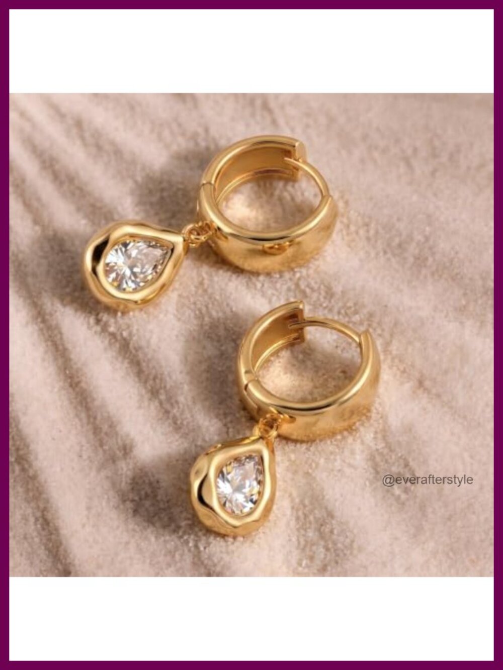 Chunky Huggie Hoop Earrings 14k Gold Plated CZ Dangle Women - Picture 3 of 6